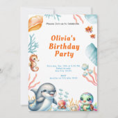 Onder het Zee Dolphin Turtle Kids Verjaardagsfeest Kaart (Voorkant)