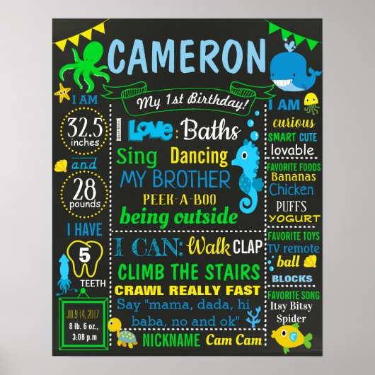 Onder het zee First Birthday chalkboard Poster (Voorkant)