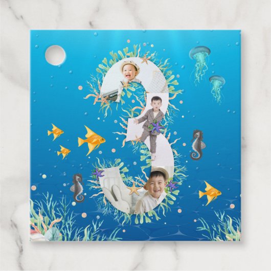 Onder het Zee Foto Collage Big 3rd Birthday Bedankjes Labels (Voorkant)