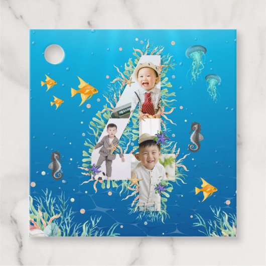 Onder het Zee Foto Collage Big 4th Birthday Bedankjes Labels (Voorkant)