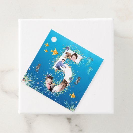 Onder het Zee Foto Collage Big 5th Birthday Bedankjes Labels (In situ)