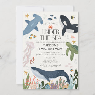 Onder het Zee Gender Neutral Birthday Invite Kaart