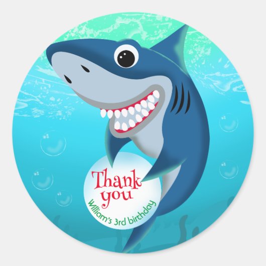 Onder het Zee haai met bubbel verjaardagsfeest Ronde Sticker (Voorkant)