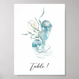 Onder het Zee Jellyfish Table Number Sign Poster