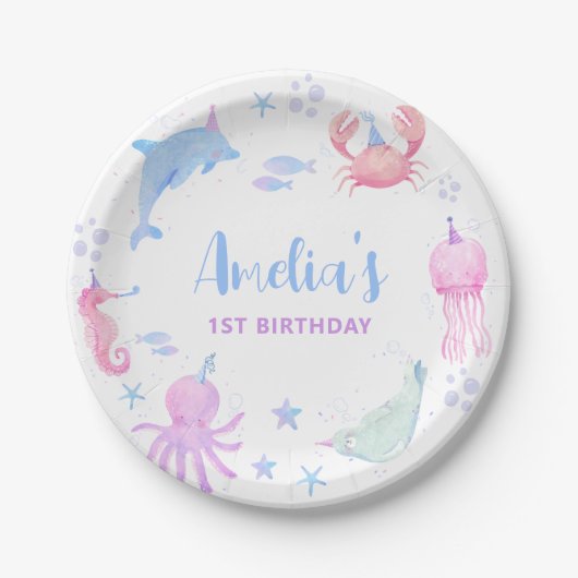 Onder het Zee Kinder 1e verjaardag Papieren Bordje (Voorkant)