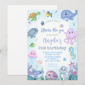 Onder het Zee Kinderen Birthday Party Kaart (Voorkant / Achterkant)