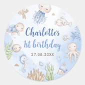 Onder het Zee Kinderen Birthday Party Ronde Sticker (Voorkant)