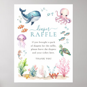 Onder het Zee Kleurrijke Baby showers luier Raffle Poster