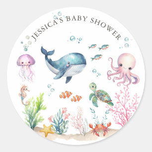 Onder het Zee Kleurrijke Ocean Animals Baby shower Ronde Sticker