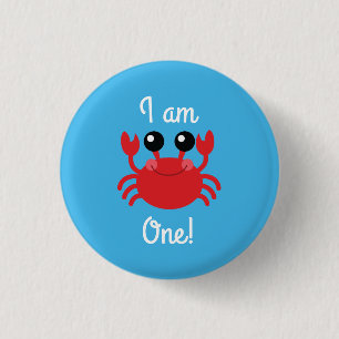 Onder het Zee krab 1st Birthday Button Pin