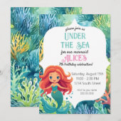 Onder het Zee Little Mermaid Verjaardagsuitnodigin Kaart (Voorkant / Achterkant)
