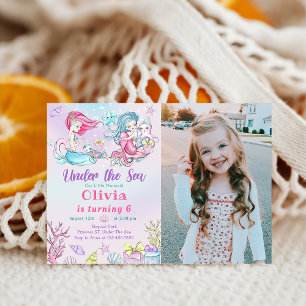 Onder het Zee Magic Mermaid Verjaardagsfoto Kaart