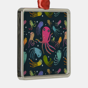 Onder het Zee Marine Life Cartoon Dark Background Metalen Ornament