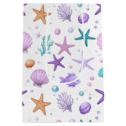 Onder het Zee Marine Life Pattern Verjaardag ID114 Medium Cadeauzakje (Achterkant)