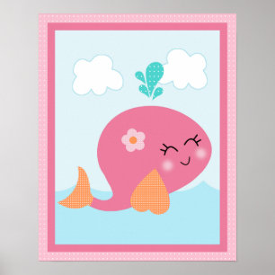 Onder het Zee/Meisje/Sealife/Roze Whale Art Poster