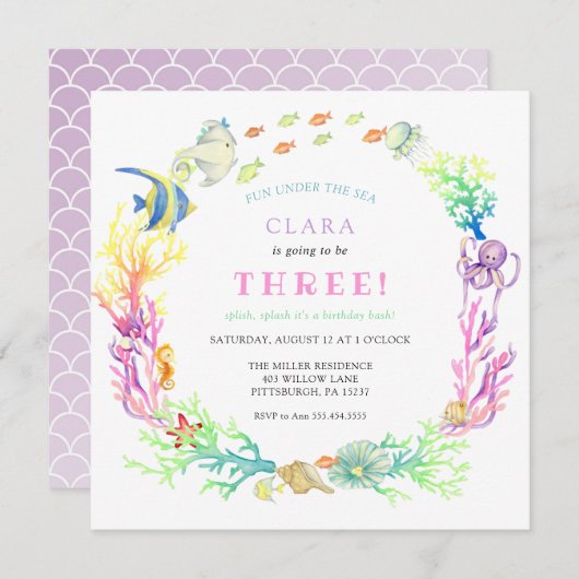 Onder het Zee Meisje Verjaardag Kaart (Voorkant / Achterkant)