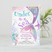 Onder het Zee Mermaid 3rd Birthday Invitation Kaart (Staand voorkant)