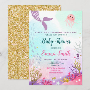 Onder het Zee Mermaid Baby shower Invitation Girl Kaart