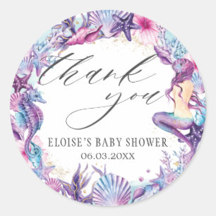 Onder het Zee Mermaid Baby shower Paarse Turquoise Ronde Sticker