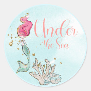Onder het Zee Mermaid Birthday Favor Ronde Sticker