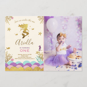 Onder het Zee Mermaid Birthday Invitation Gold Kaart