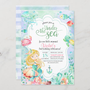 Onder het Zee Mermaid Birthday Invitation Kaart