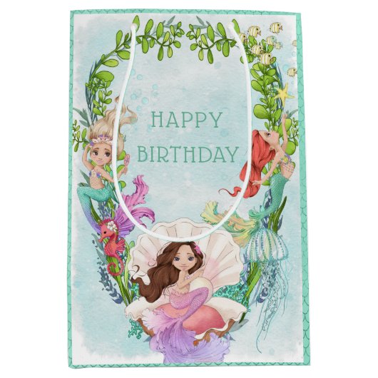 Onder het Zee Mermaid Birthday Medium Gift Bag Medium Cadeauzakje (Voorkant)
