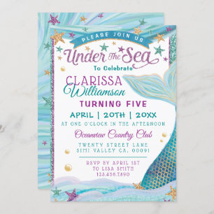 Onder het Zee Mermaid Birthday Party Invitation Kaart