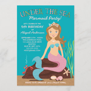 Onder het Zee Mermaid Birthday Party Invitation Kaart