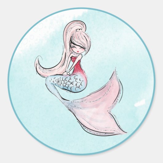 Onder het Zee Mermaid Birthday Party Ronde Sticker (Voorkant)