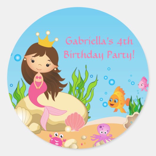Onder het Zee Mermaid Birthday Party Sticker (Voorkant)