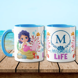 Onder het Zee Mermaid Life Monogram Mok