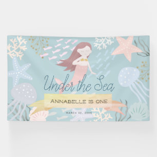 Onder het Zee Mermaid Light Zee Green Birthday Spandoek