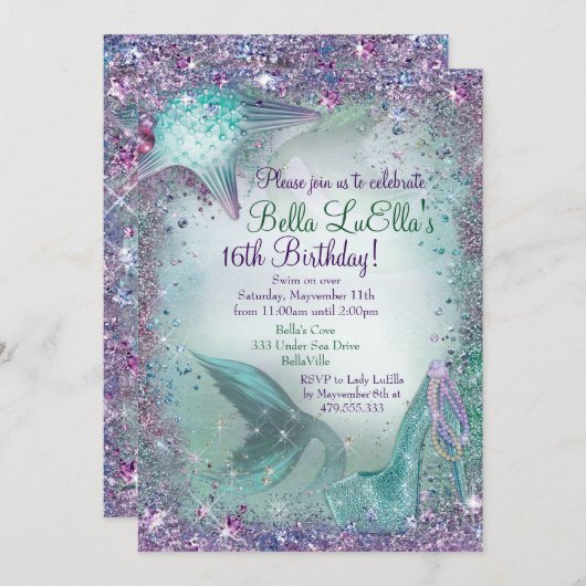 Onder het Zee Mermaid Party Invitations Kaart (Voorkant / Achterkant)