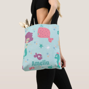 Onder het Zee Mermaid Pattern Personalized Draagtas