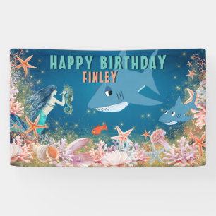 Onder het Zee Mermaid Shark Birthday Party Spandoek