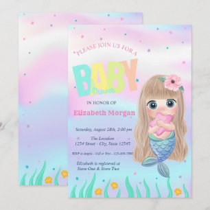Onder het Zee, Mermaid Star Holographic Baby showe Kaart