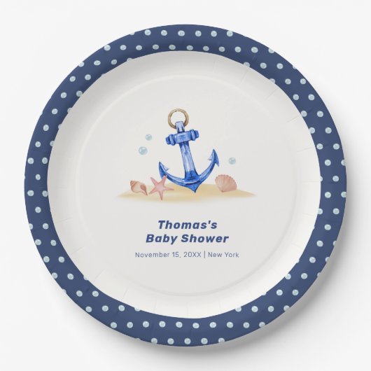 Onder het Zee Nautical Anchor Boy Baby shower Papieren Bordje (Voorkant)