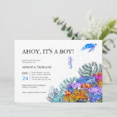 Onder het Zee Nautical Boy Baby shower Modern Invi Kaart (Staand voorkant)