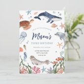 Onder het Zee Nautical Ocean Animals Boy Birthday Kaart (Staand voorkant)