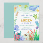 Onder het Zee Nautical Whale Turtle Birthday Kaart (Voorkant / Achterkant)