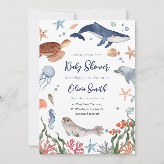 Onder het Zee Nautical Zee Animals Baby shower Kaart (Voorkant)