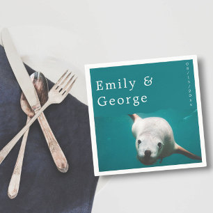 Onder het Zee Navy Blue Zee Lion Beach Wedding Servet