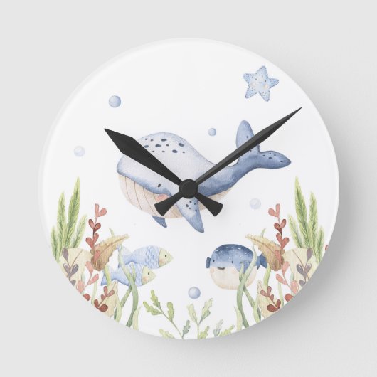 Onder het Zee Nursery Decor, Whale Ronde Klok (Voorkant)