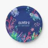 Onder het Zee Ocean 1st Baby Boy Verjaardag Papieren Bordje (Voorkant)