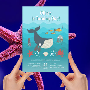 Onder het Zee Ocean Animals 1st Birthday Kaart