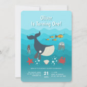 Onder het Zee Ocean Animals 1st Birthday Kaart (Voorkant)
