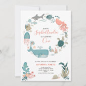 Onder het Zee Ocean Animals 1st Birthday Script Kaart (Voorkant)