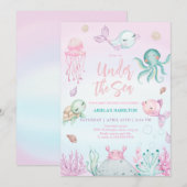 Onder het Zee Ocean Animals Baby shower Kaart (Voorkant / Achterkant)