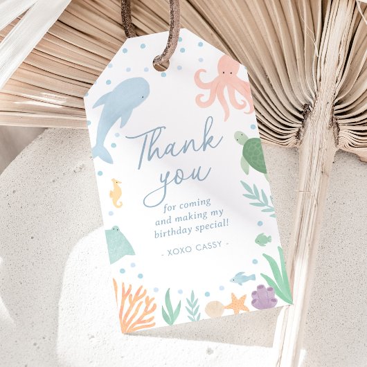 Onder het Zee Ocean Animals Birthday Cadeaulabel